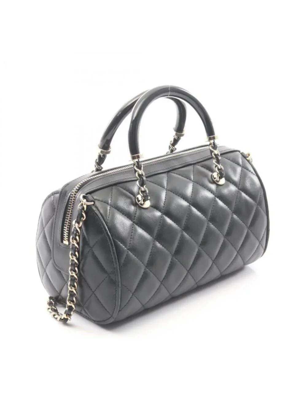 Chanel Quilted 2-Way Black Lambskin Mini Boston